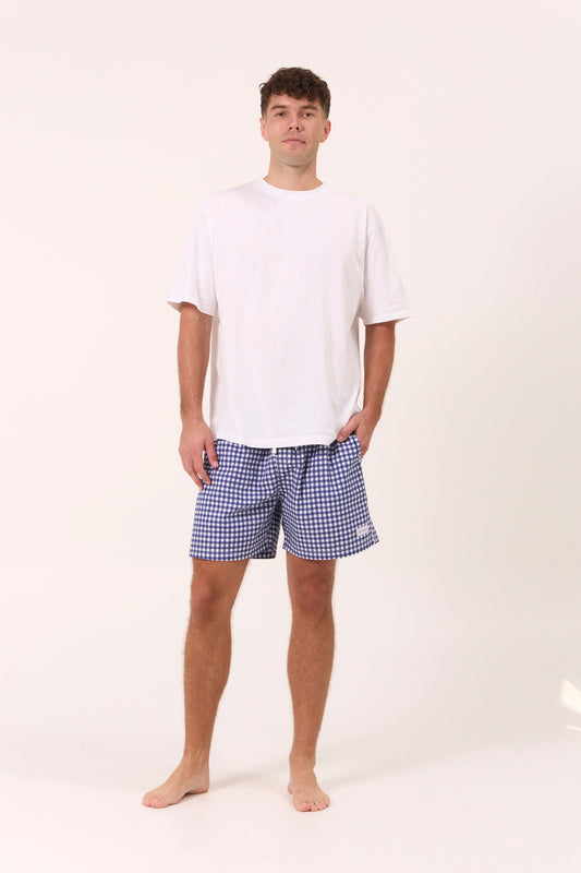 Mens Boxer Shorts - Gingham - Navy Blue