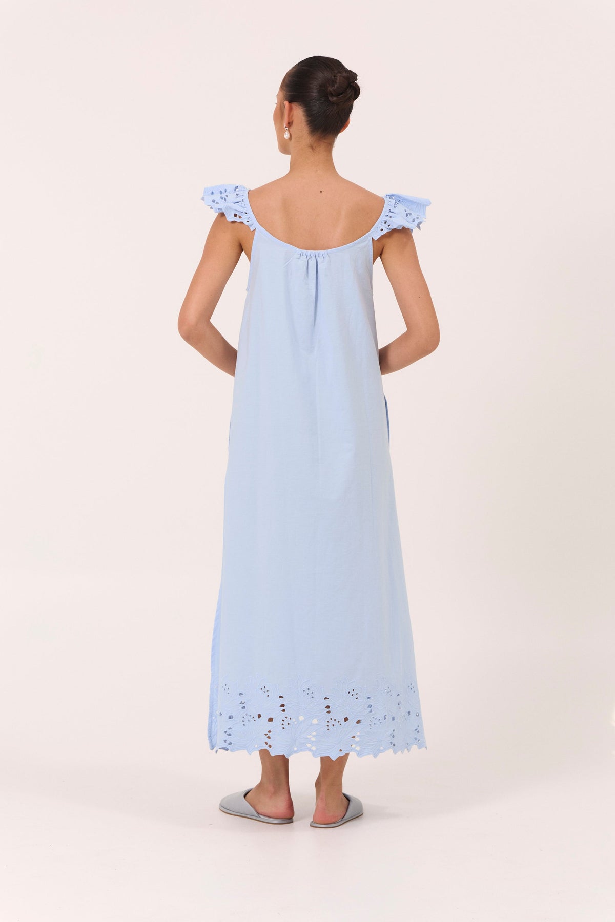 Indah Lounge Dress - Cotton Embroidery - Delicate Blue