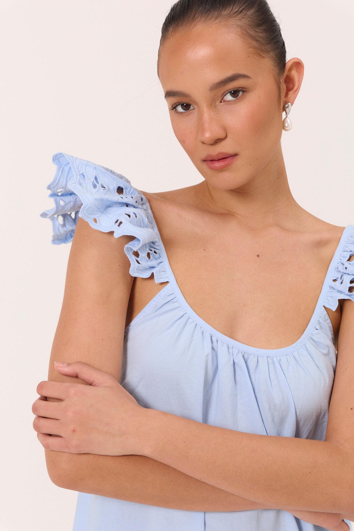 Indah Lounge Dress - Cotton Embroidery - Delicate Blue