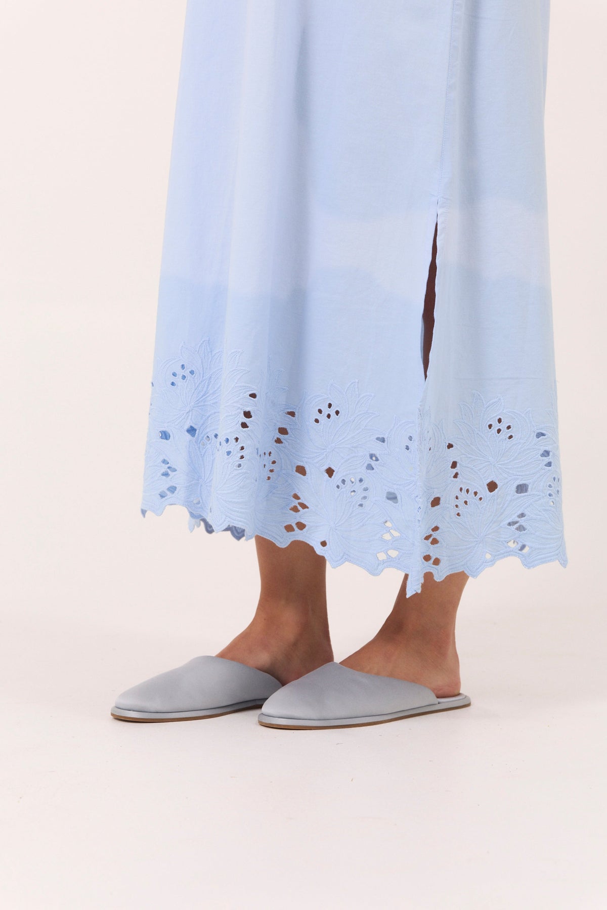 Indah Lounge Dress - Cotton Embroidery - Delicate Blue