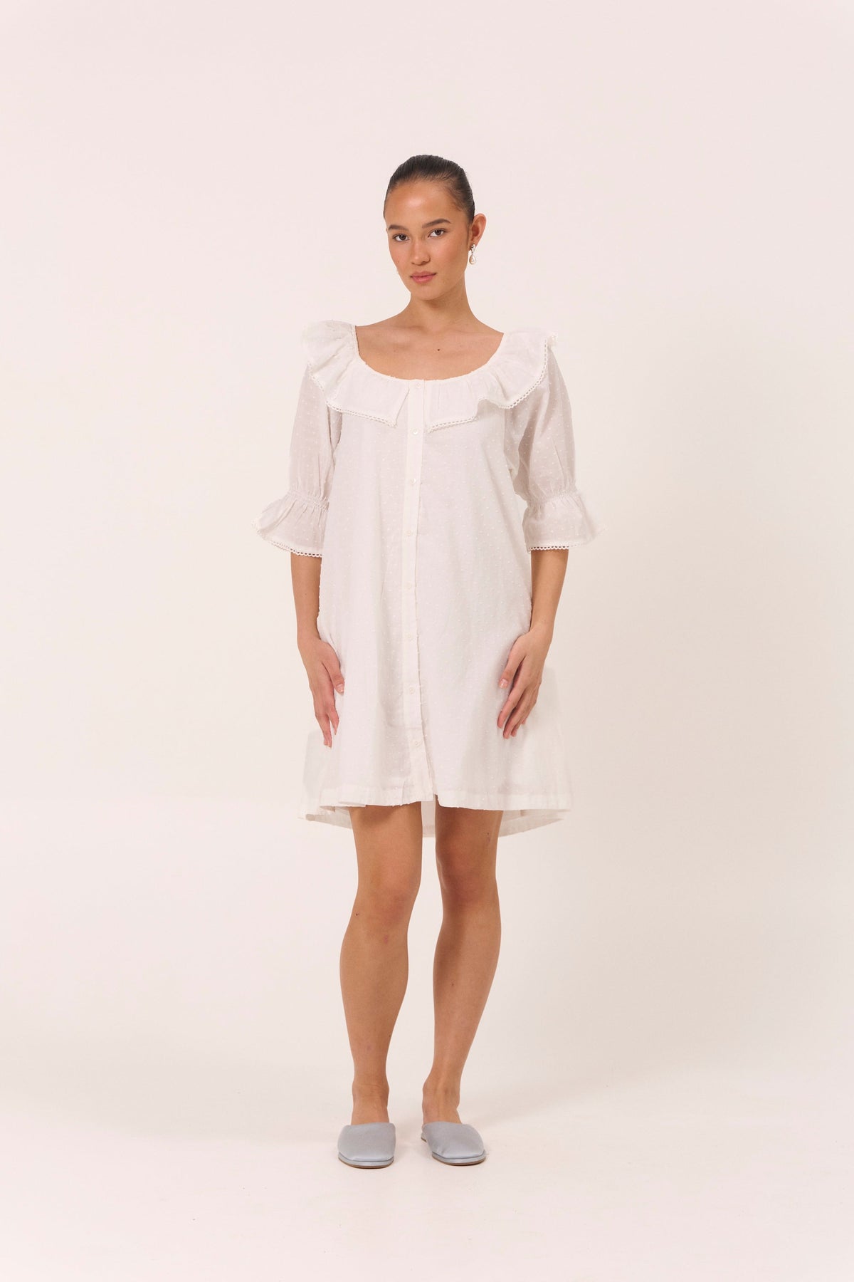 Jemima Nightie - White - Cotton Swiss Dot