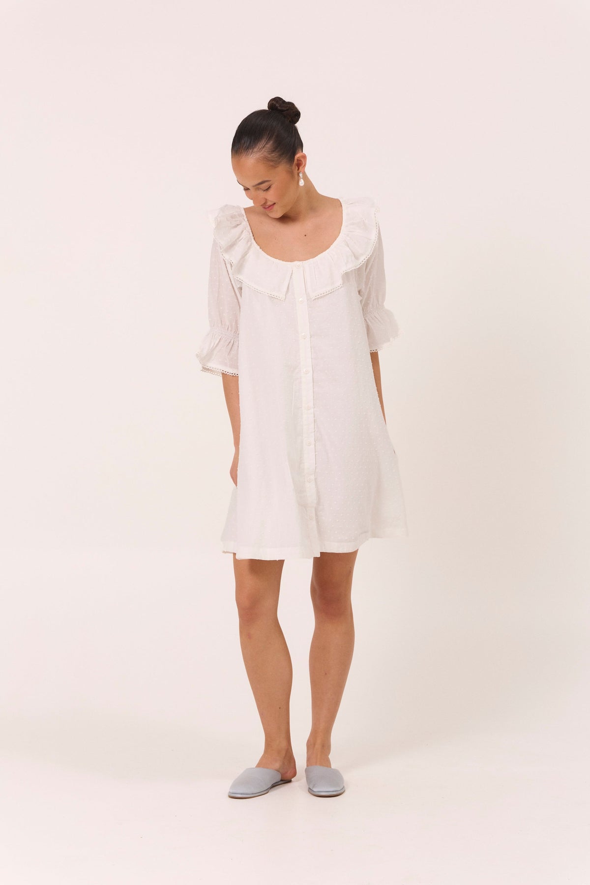 Jemima Nightie - White - Cotton Swiss Dot