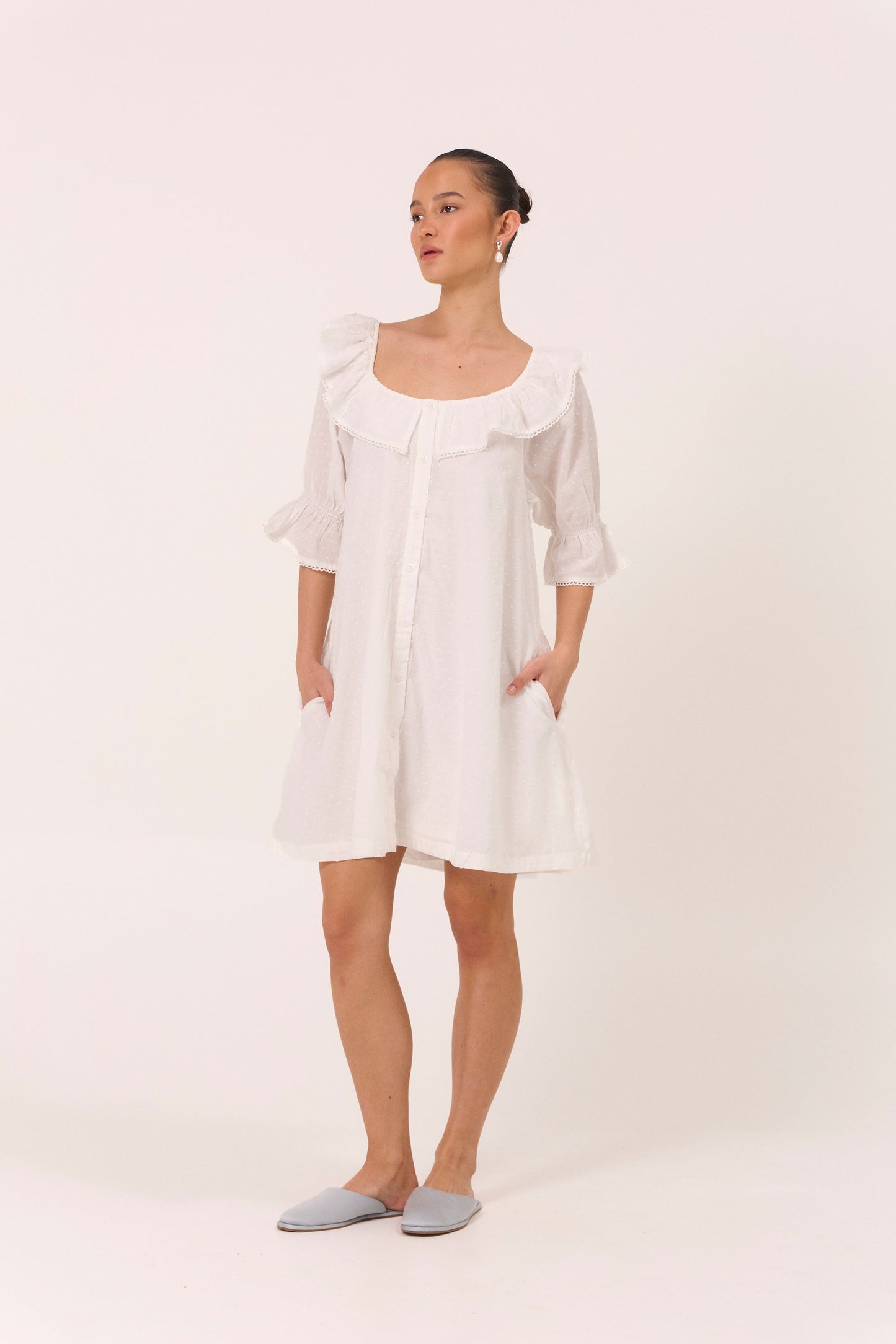 Jemima Nightie - White - Cotton Swiss Dot