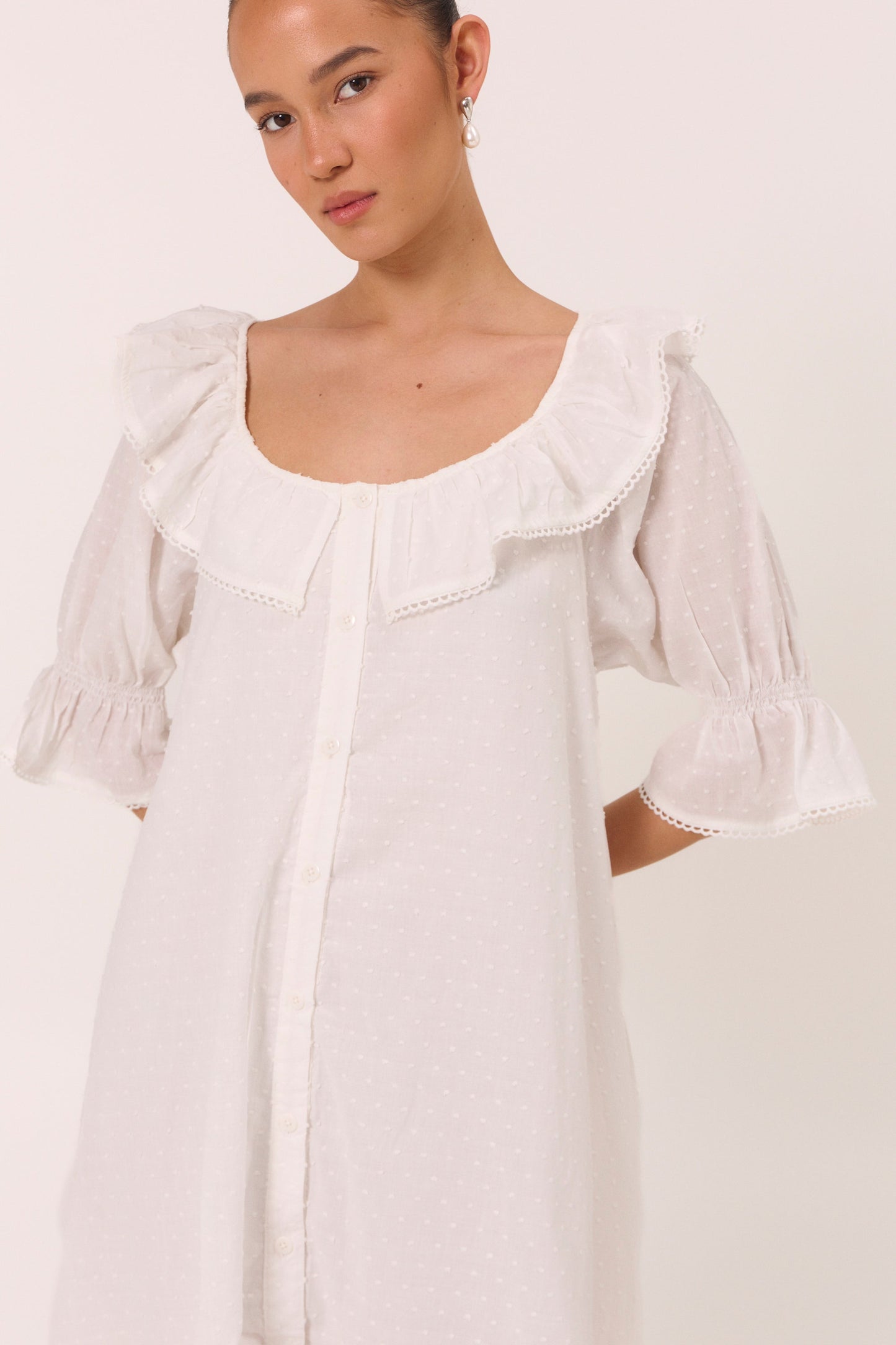Jemima Nightie - White - Cotton Swiss Dot