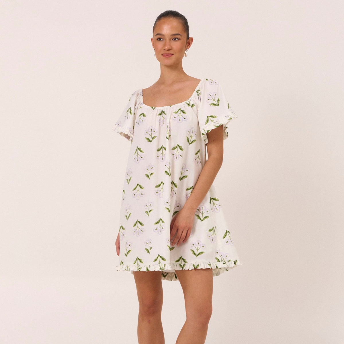 Piyama Betty Lounge Dress in Dandelion Lilac – purple and green floral lounge dress in cotton modal – image 8