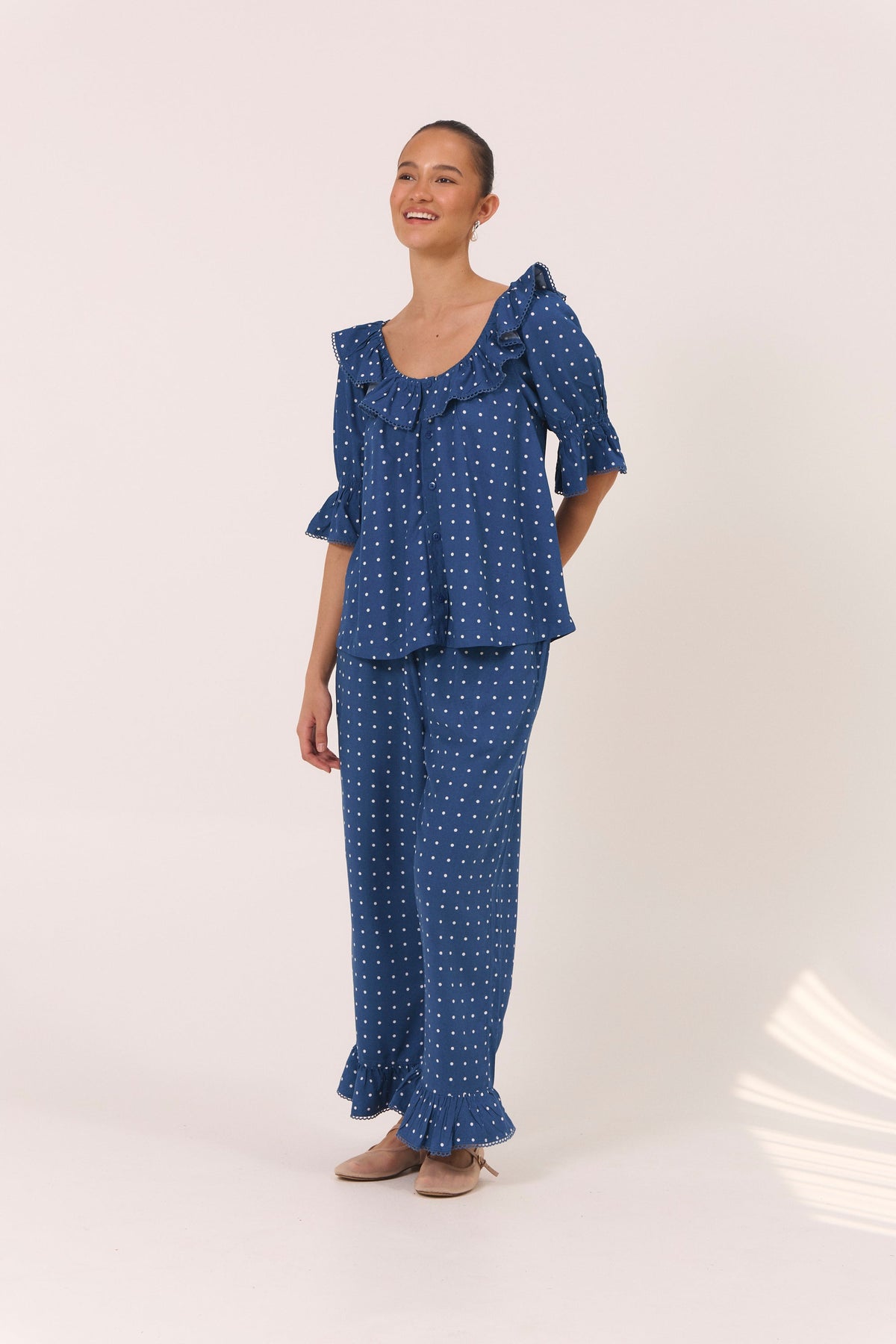 Piyama Jemima Sleep Set in Indigo Dot – blue and navy pyjama set – top and pants in LENZING™ ECOVERO™ rayon – image 4