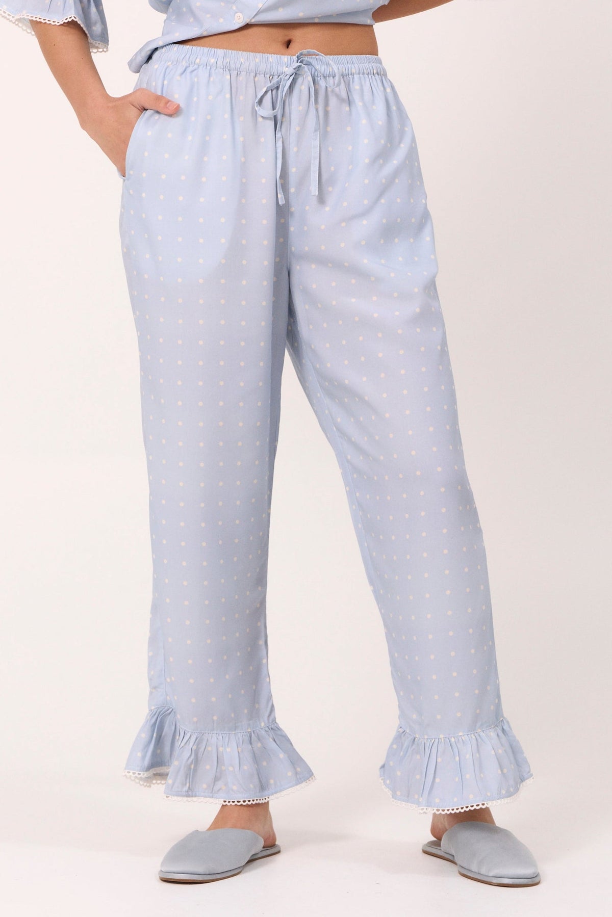 Jemima Sleep Set - Pants - ECOVERO™ - Milky Blue Dot