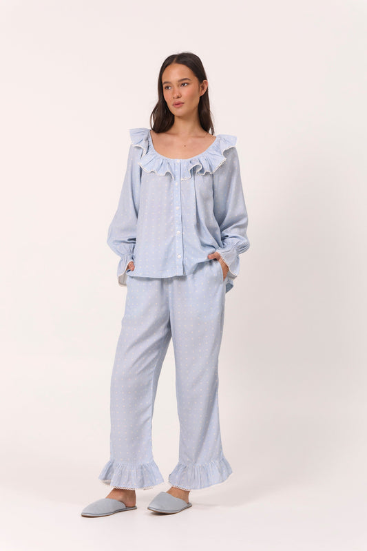 Jemima Sleep Set - Long - ECOVERO™ - Milky Blue Dot