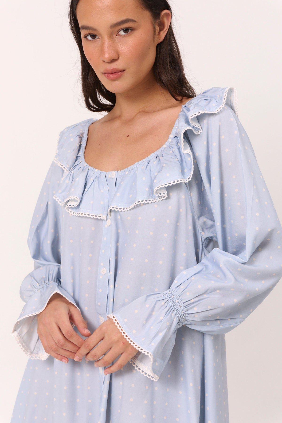 Jemima Nightie - ECOVERO™ - Milky Blue Dot