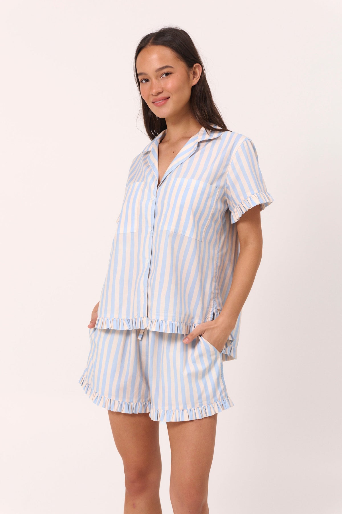 Felicity Frill Set - Freehand Stripe - Milky Blue