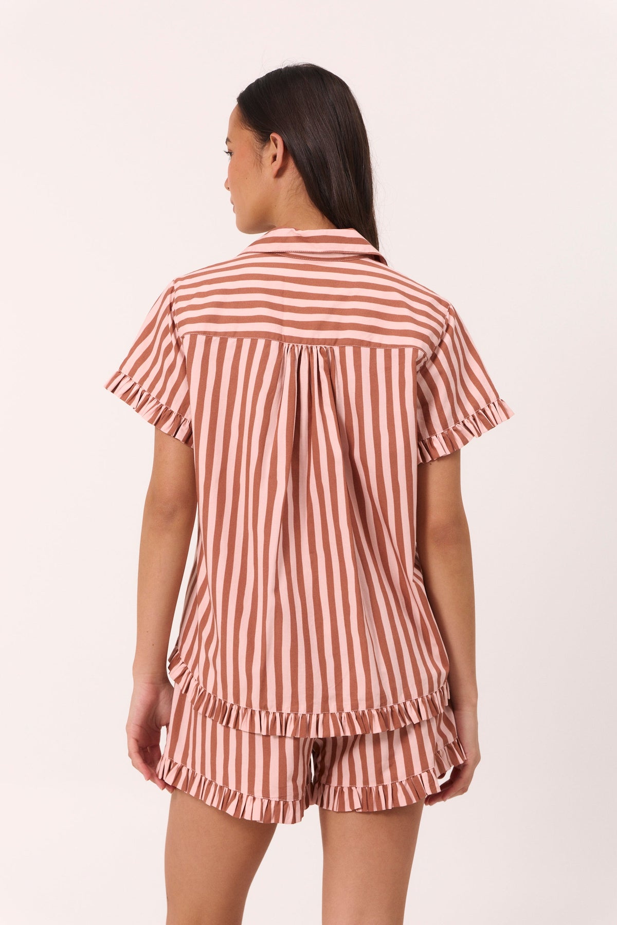 Felicity Frill Set - Cotton Modal - Stripe Mocha