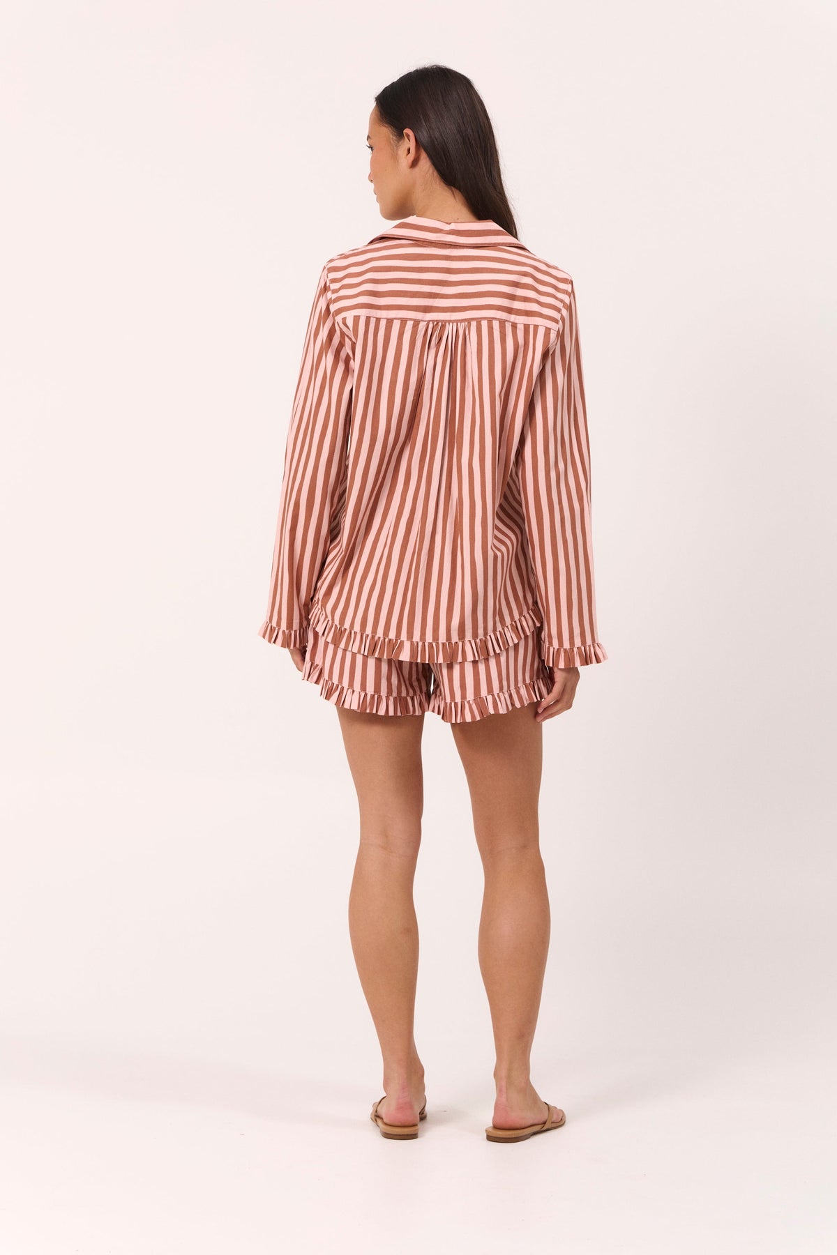 Felicity Frill Set - Long Sleeve - Cotton Modal - Stripe Mocha
