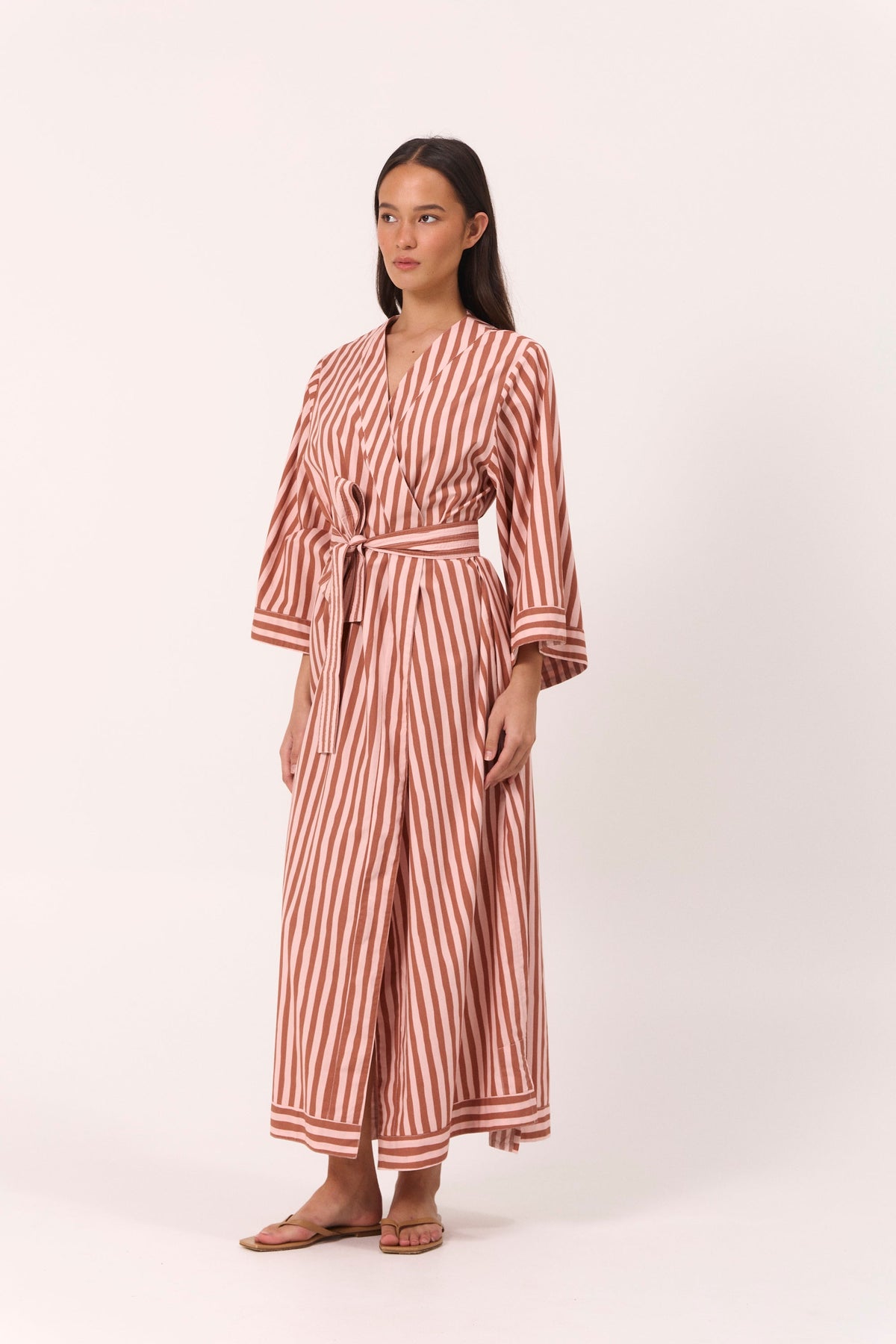 Alice Kimono Robe - Cotton Modal - Stripe Mocha