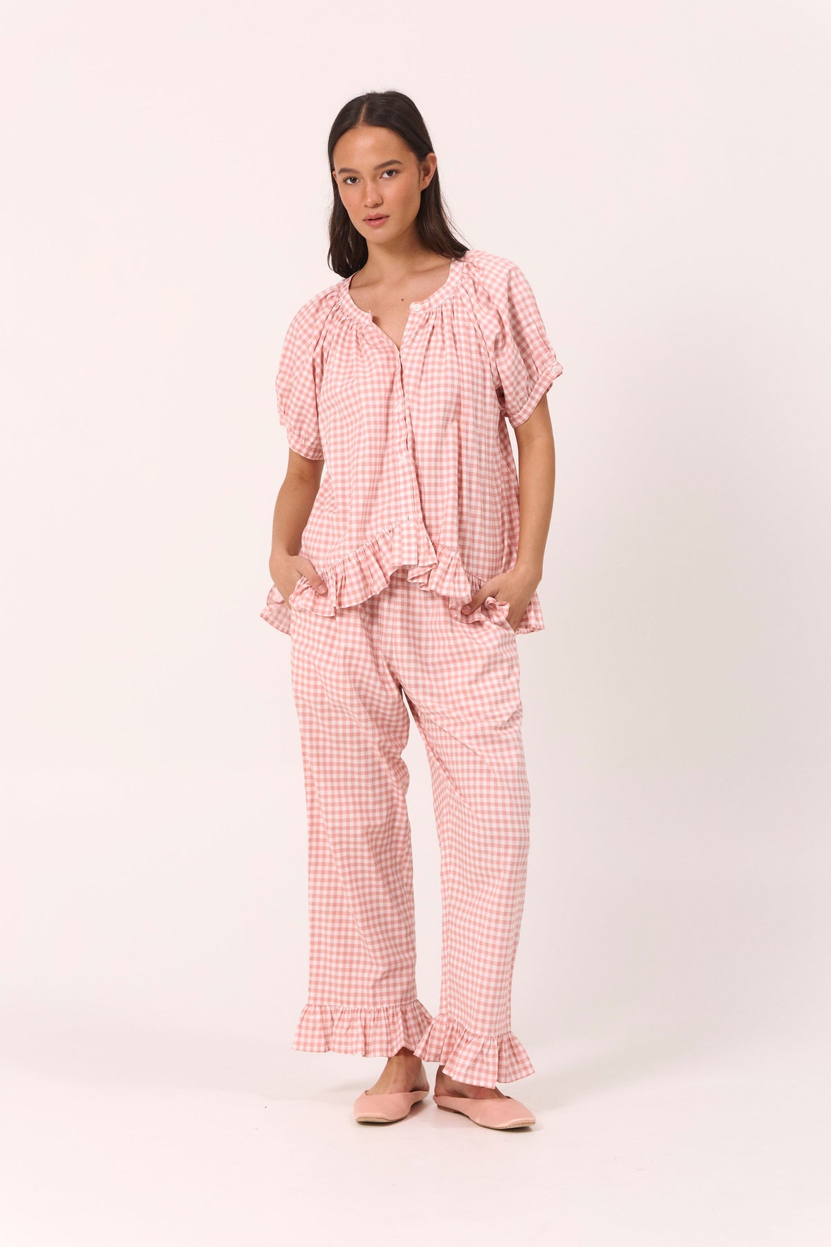 Sophie Sleep Set - Pants - Gingham - Petal Pink