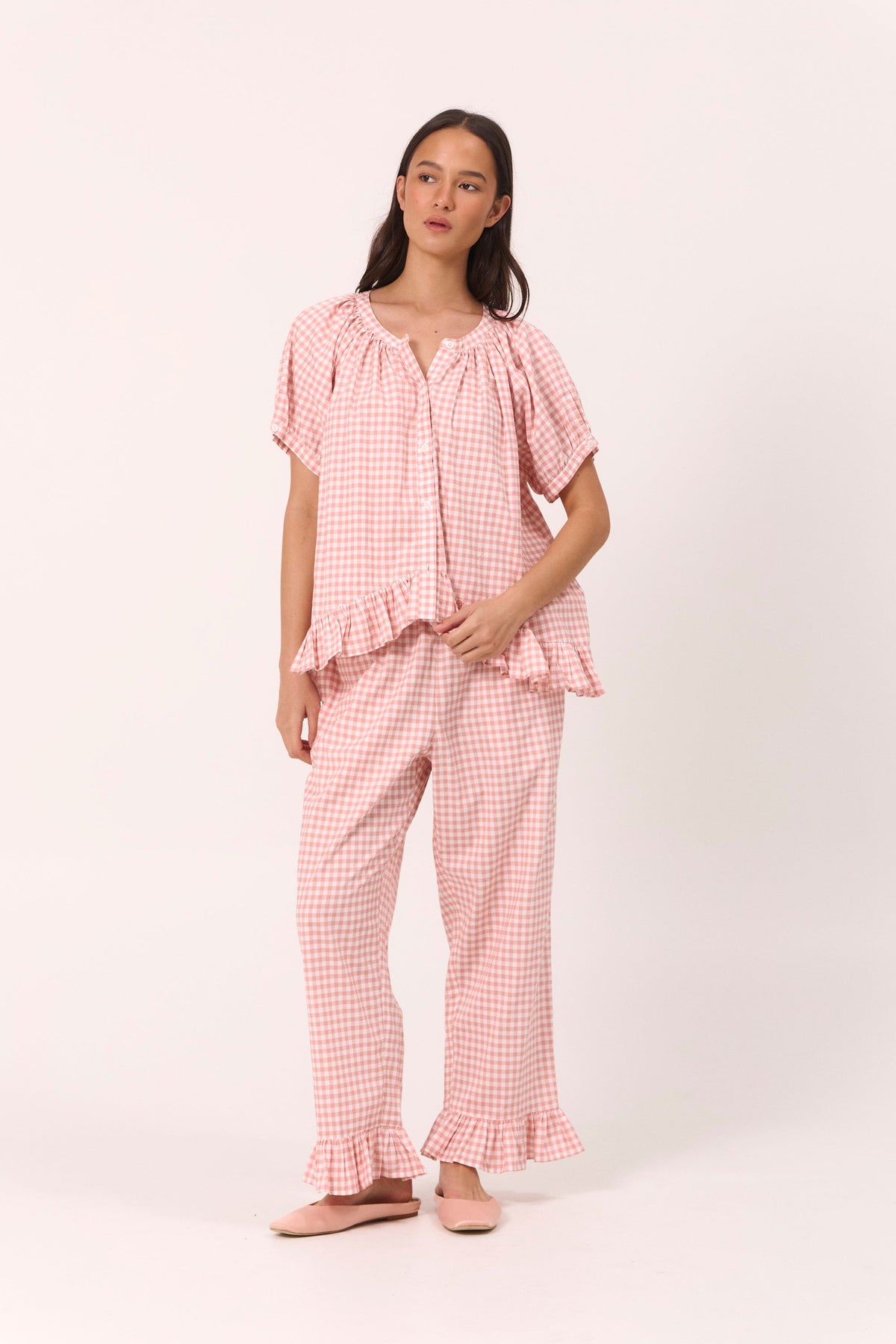 Sophie Sleep Set - Pants - Gingham - Petal Pink