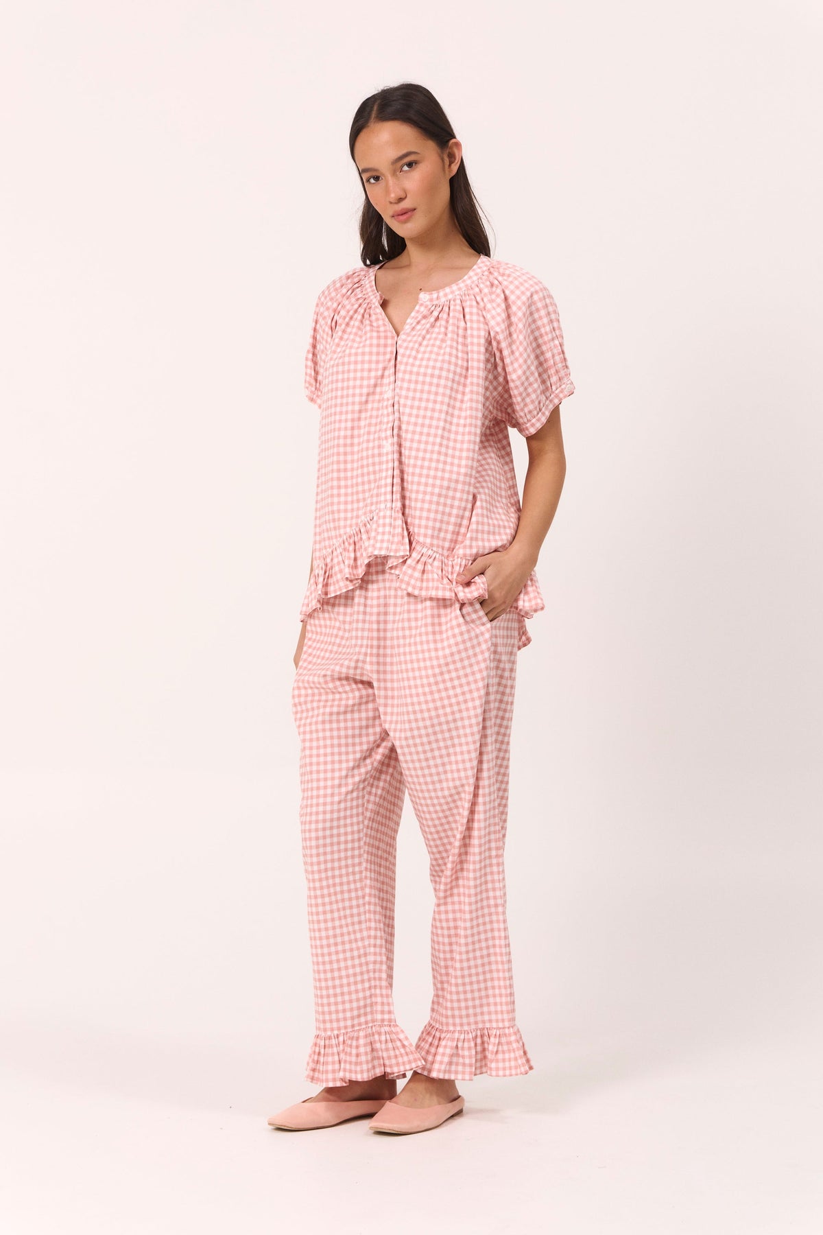Sophie Sleep Set - Pants - Gingham - Petal Pink