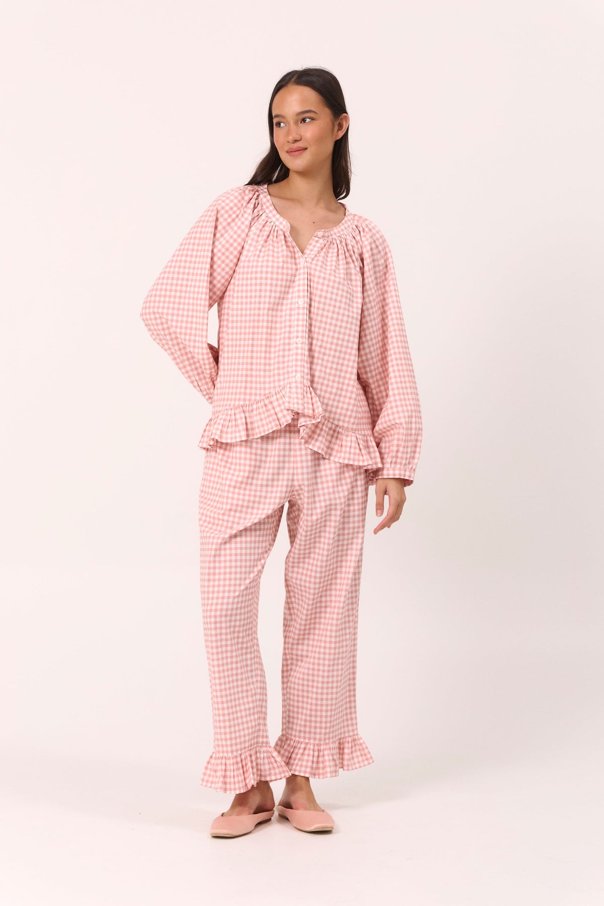 Sophie Long Sleep Set - Gingham - Petal Pink