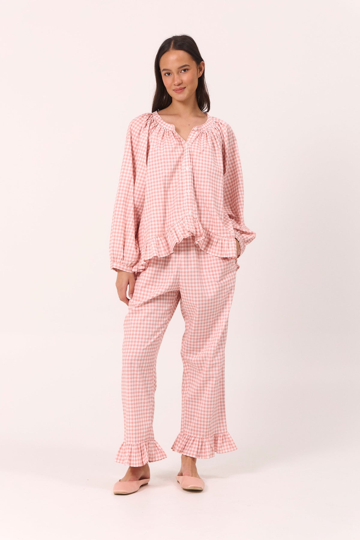Sophie Long Sleep Set - Gingham - Petal Pink