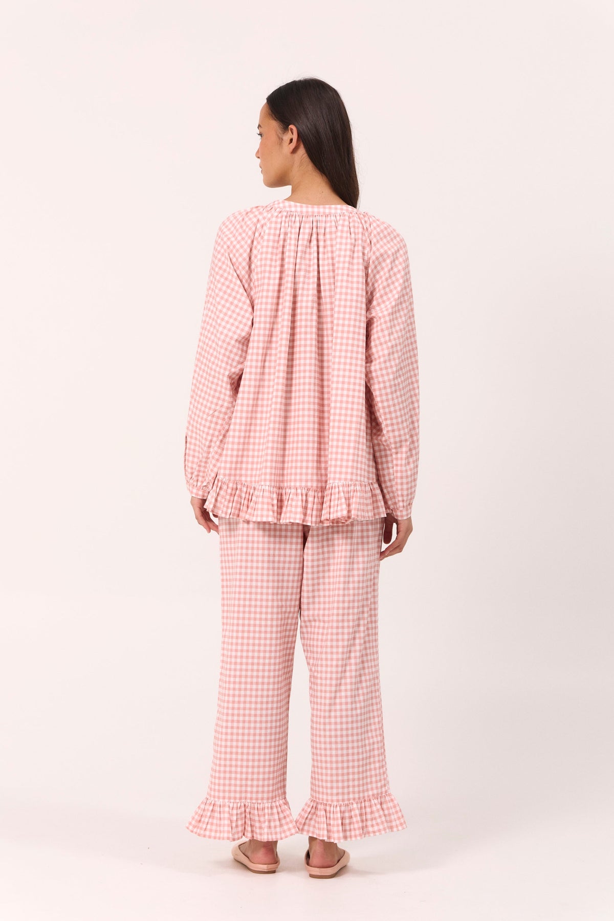 Sophie Long Sleep Set - Gingham - Petal Pink