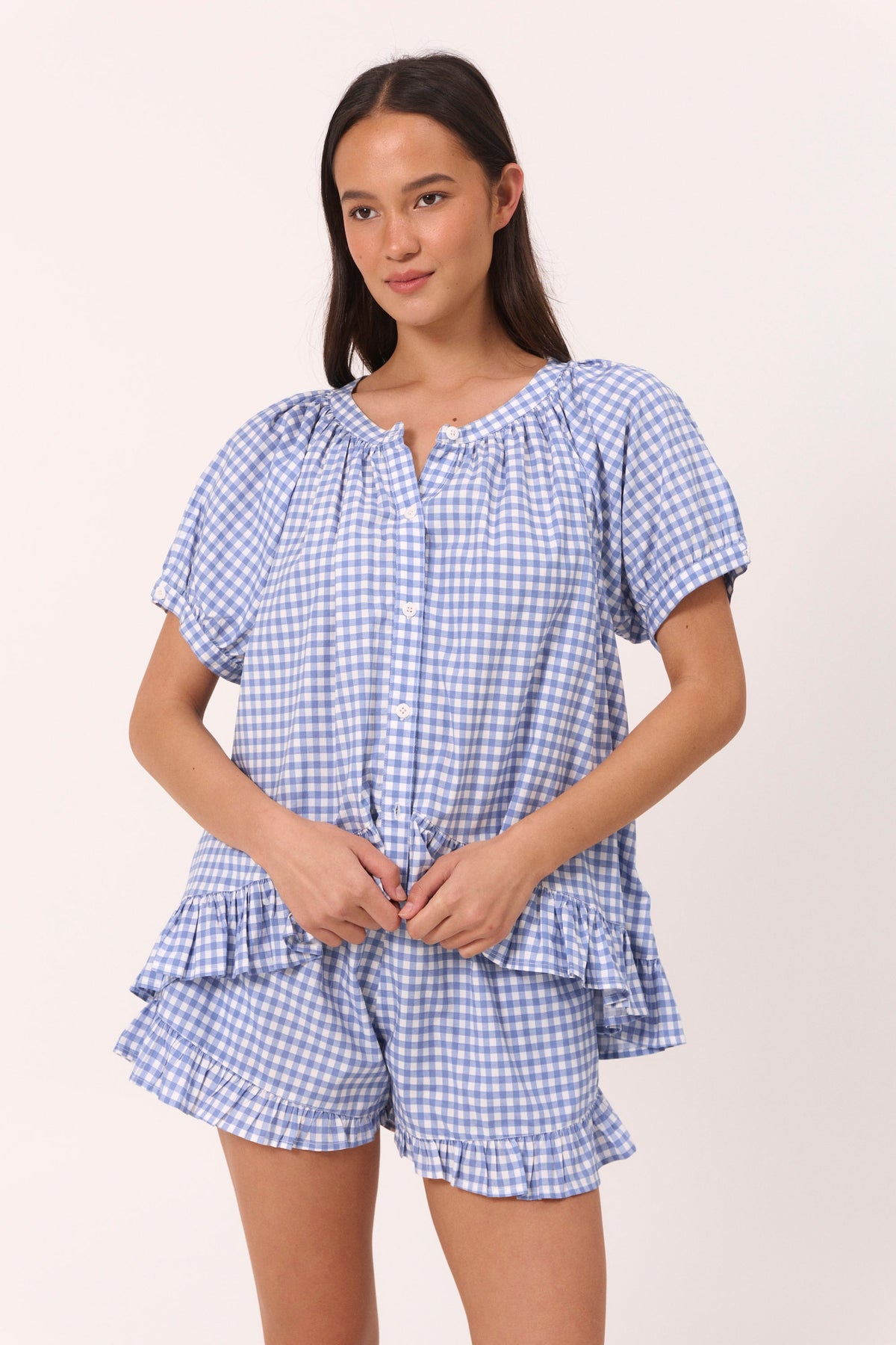 Sophie Sleep Set - Gingham - French Blue