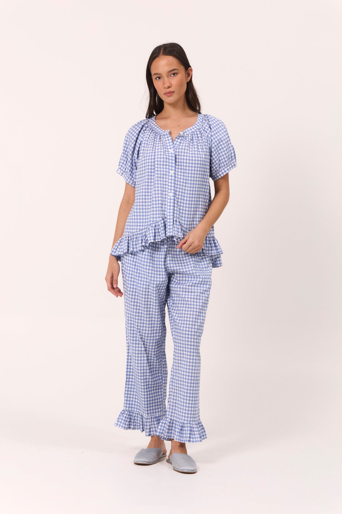 Sophie Sleep Set - Pants - Gingham - French Blue
