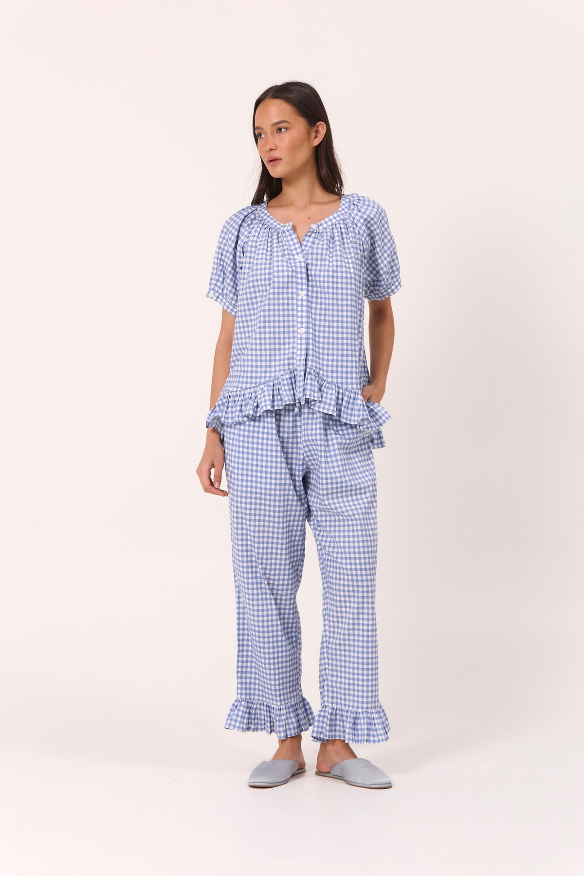 Sophie Sleep Set - Pants - Gingham - French Blue