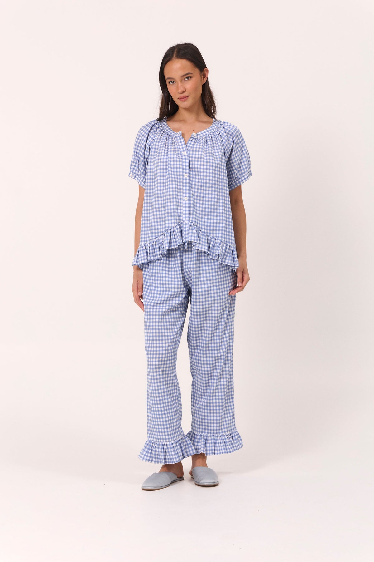 Sophie Sleep Set - Pants - Gingham - French Blue
