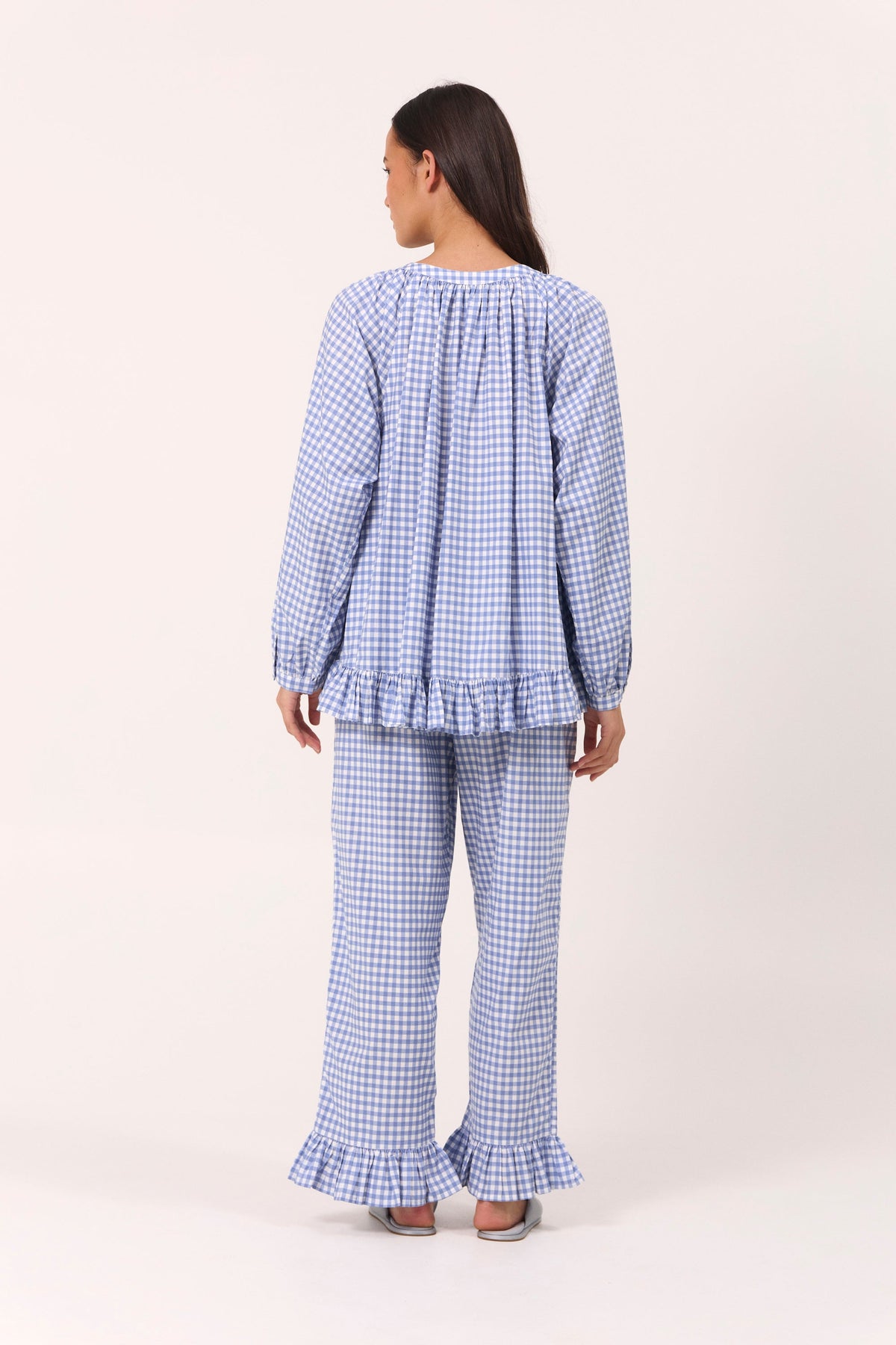Sophie Long Sleep Set - Gingham - French Blue