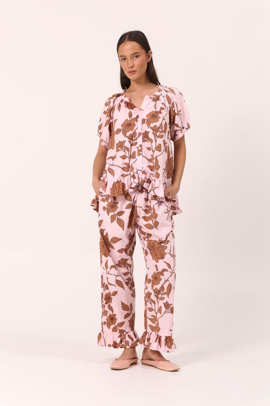 Sophie Sleep Set - Pants - Cotton Modal - Romantic Floral Toffee