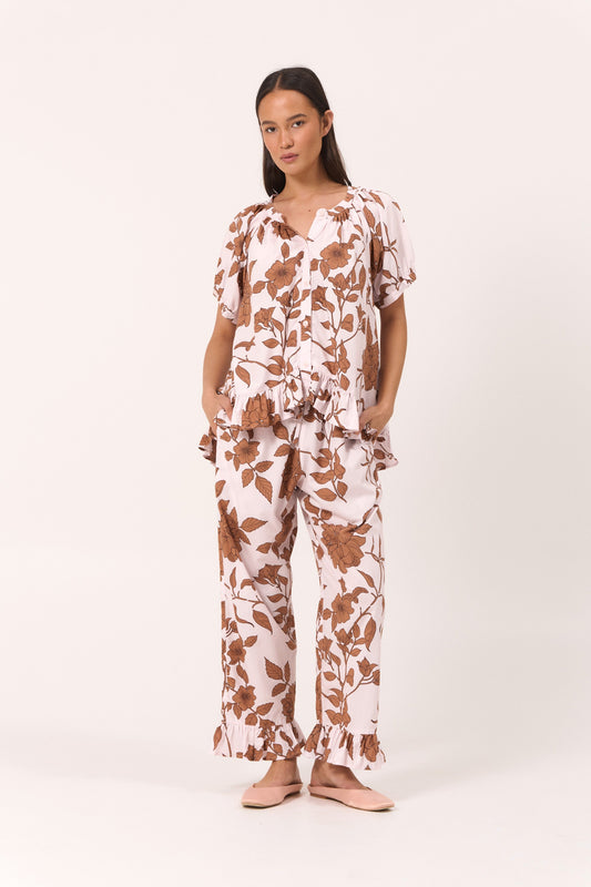 Sophie Sleep Set - Pants - Cotton Modal - Romantic Floral Toffee