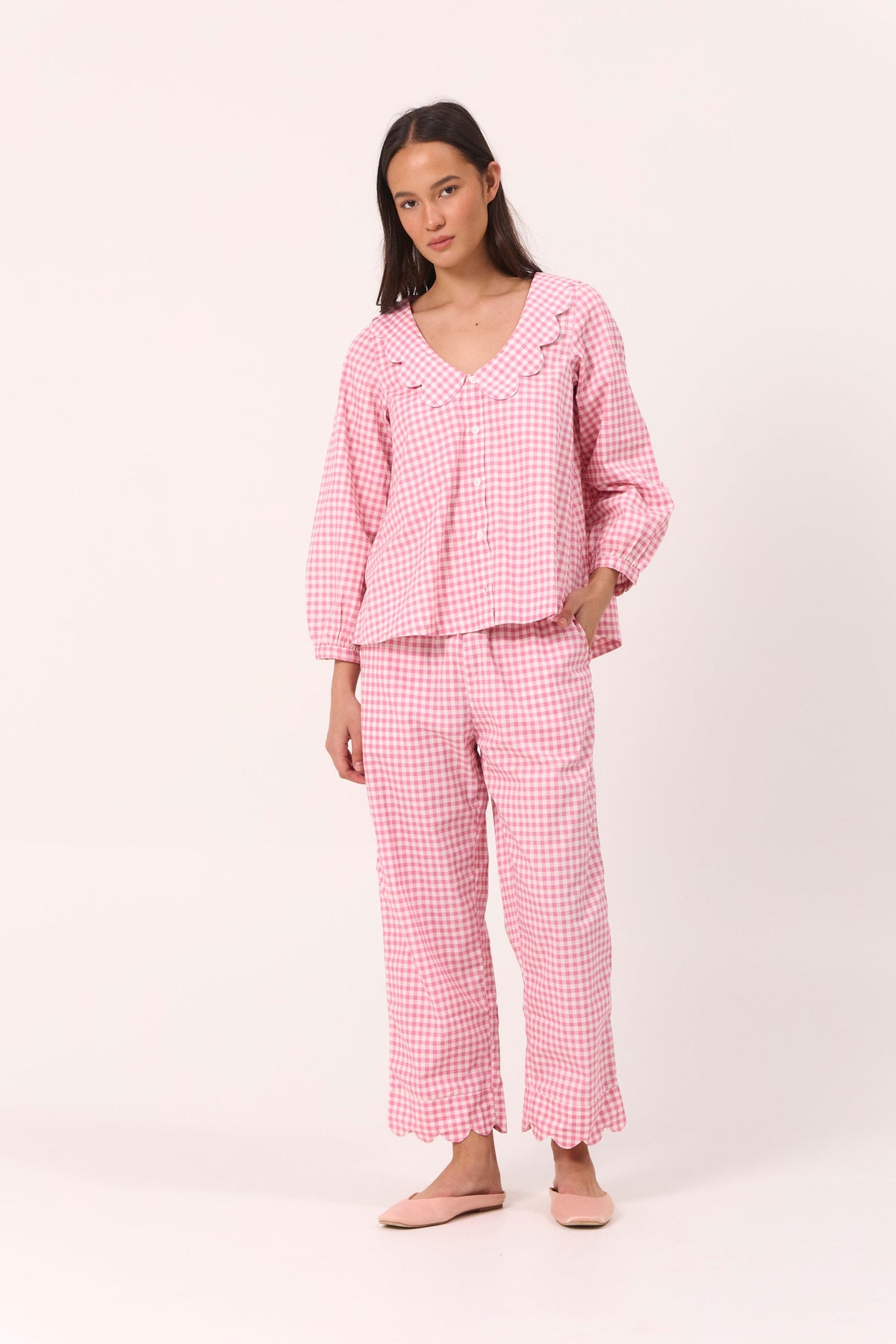 Penelope Sleep Set - Long - Gingham - Berry