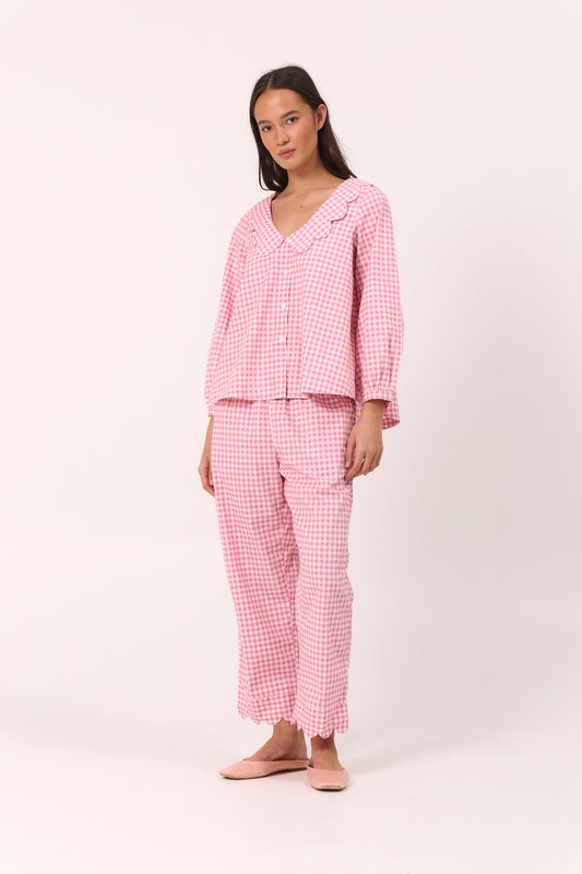 Penelope Sleep Set - Long - Gingham - Berry