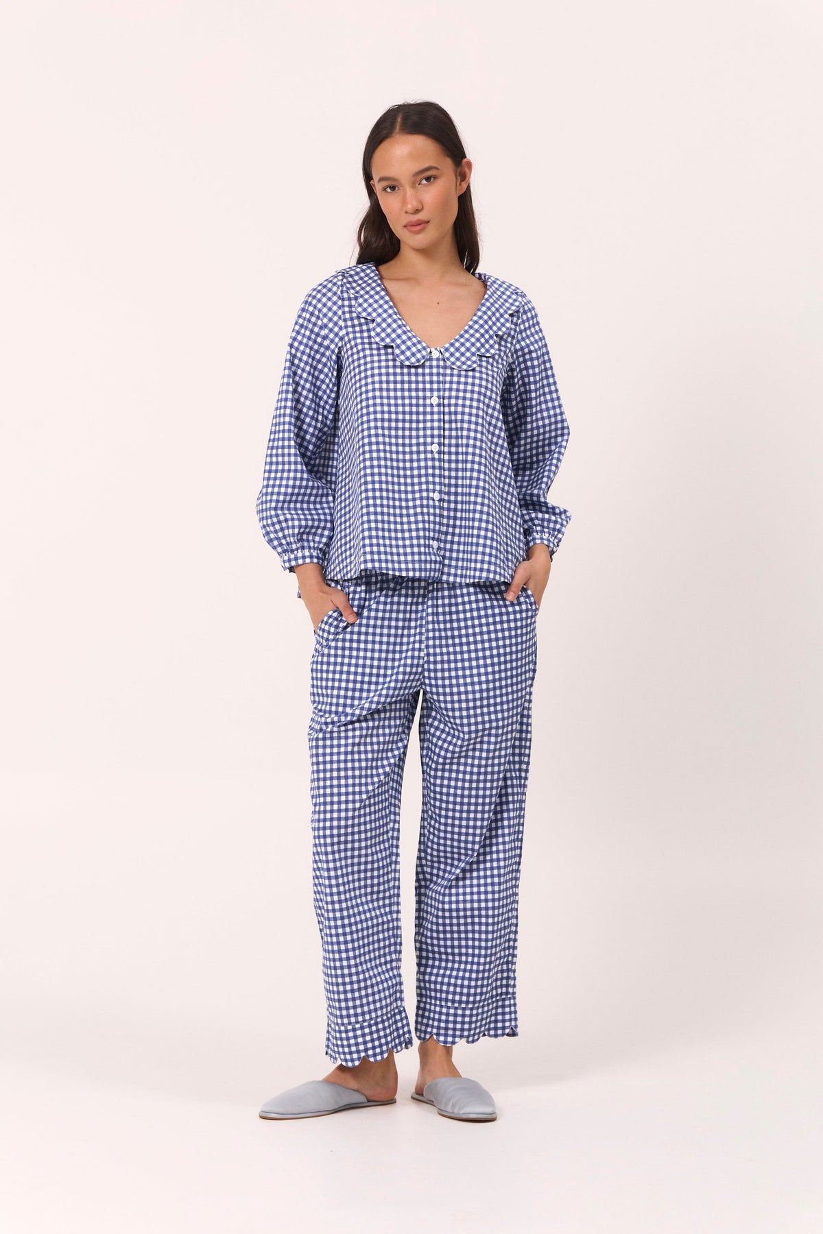 Penelope Sleep Set - Long - Gingham - Navy