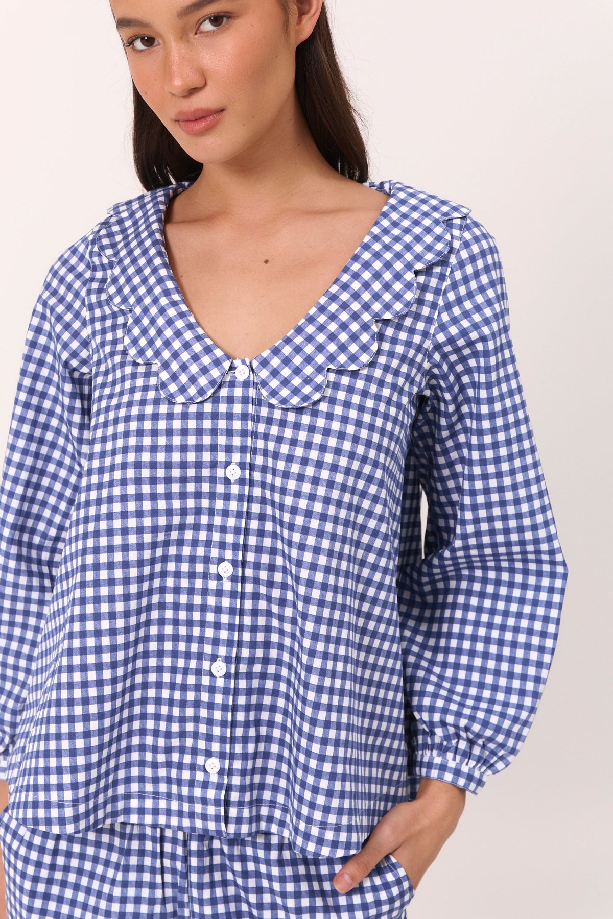 Penelope Sleep Set - Long - Gingham - Navy