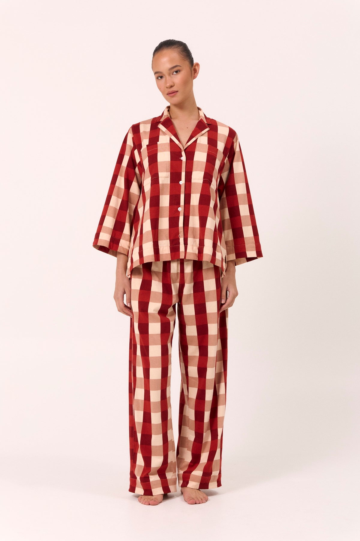 Peta Lounge Set - Cotton Jersey - Holiday Plaid