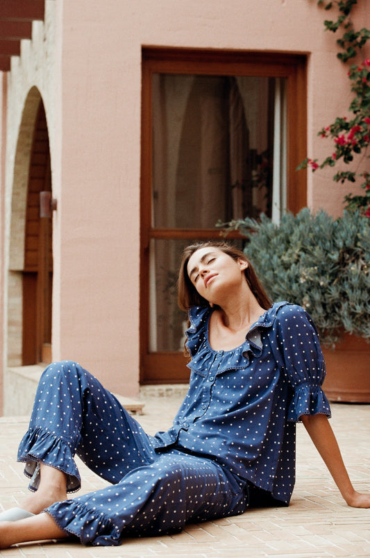 Jemima Sleep Set - Pants - ECOVERO™ - Indigo Dot