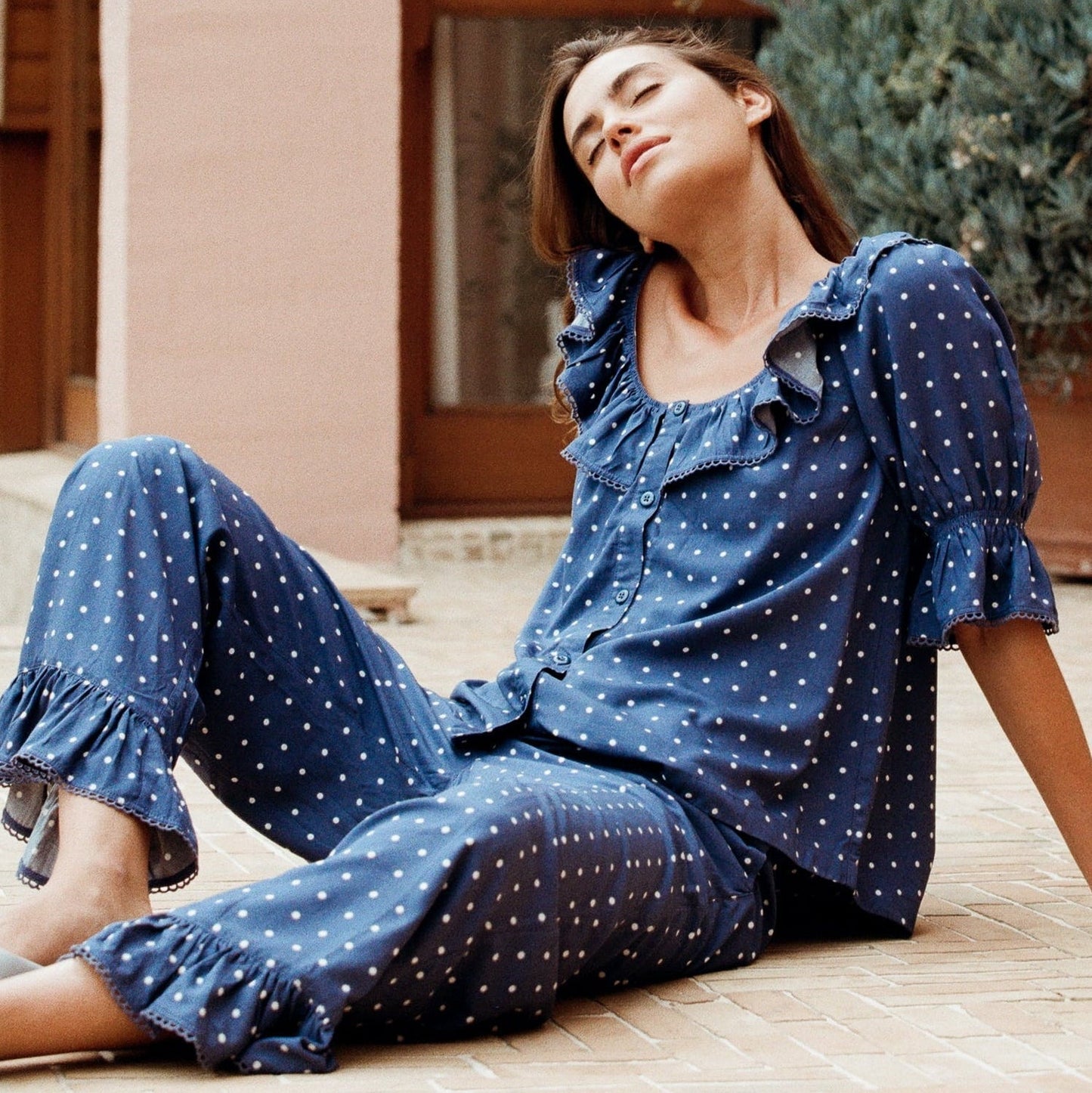 Piyama Jemima Sleep Set - Pants - ECOVERO™ - Indigo Dot — view 8