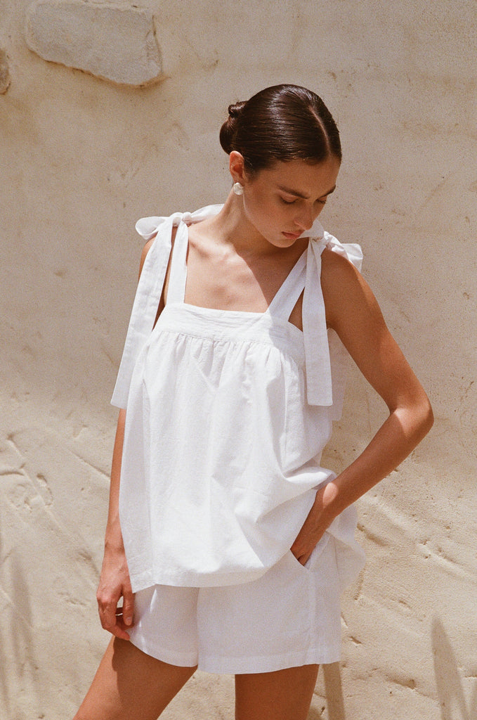 Suzie Tie Sleep Set - White Washed Cotton