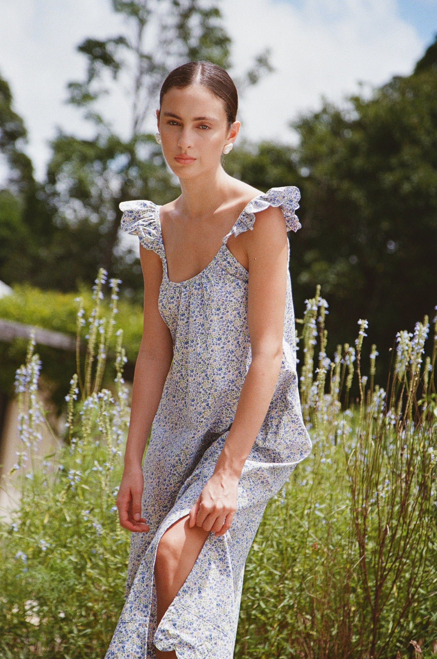 Piyama Indah Wing Nightie - Long - Floret Blue — view 2