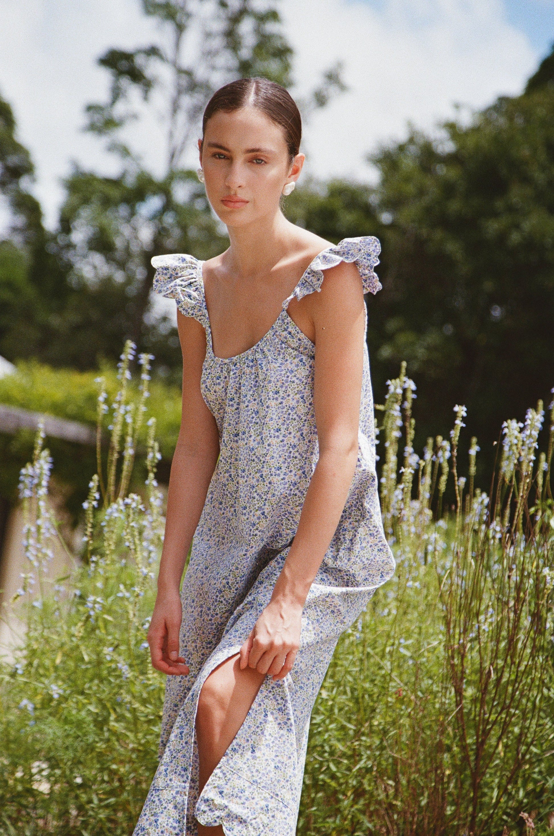 Piyama Indah Wing Nightie - Long - Floret Blue — view 2