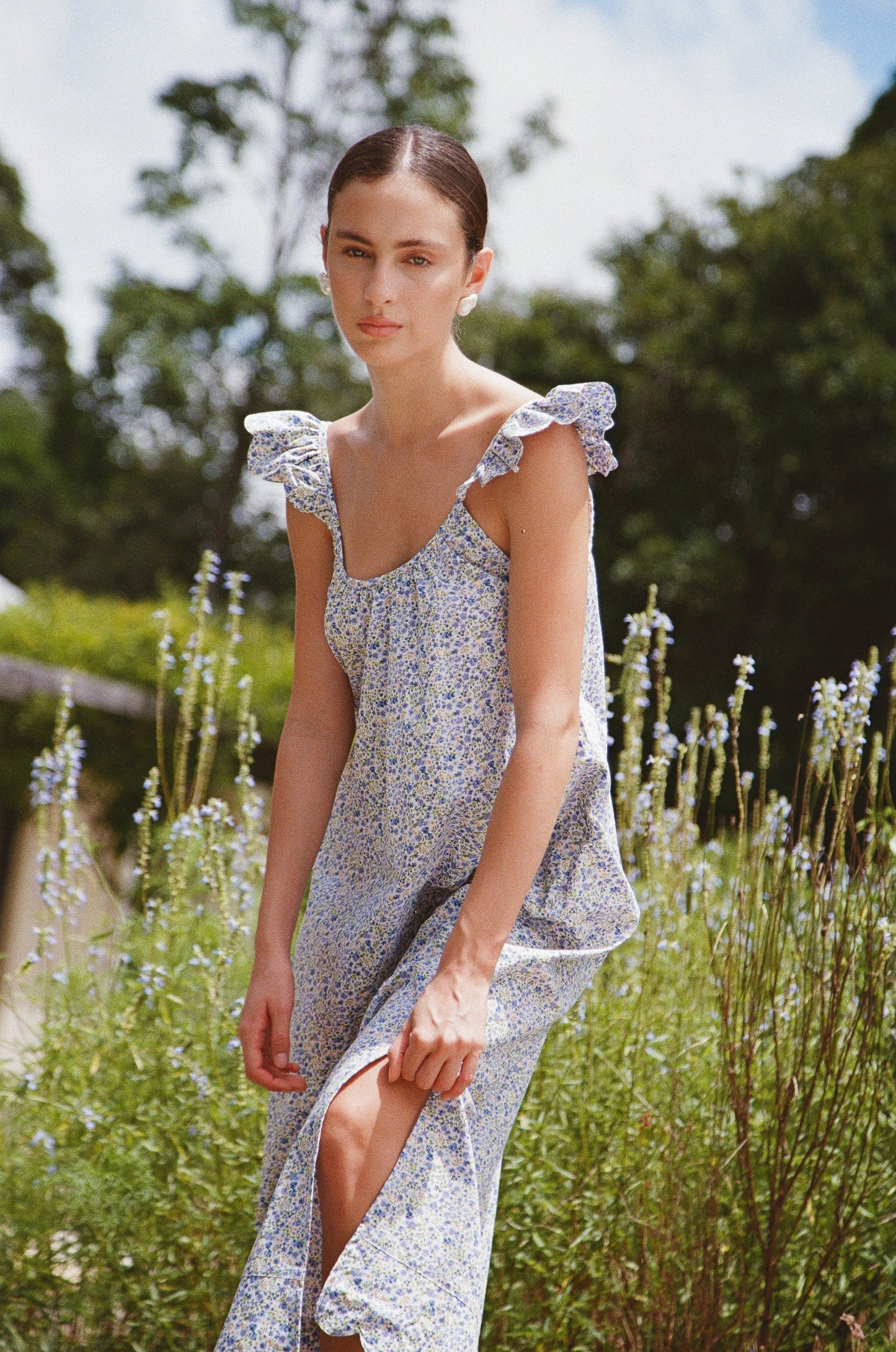 Indah Wing Nightie - Long - Floret Blue