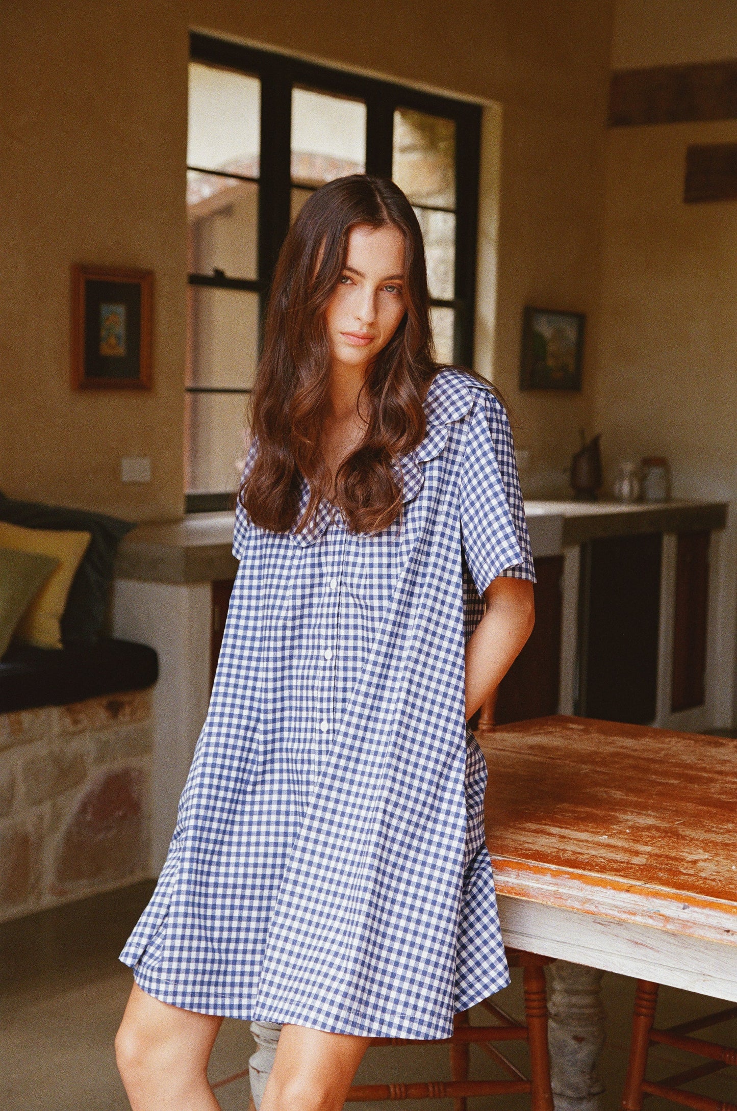 Penelope Lounge Dress - Gingham - Navy