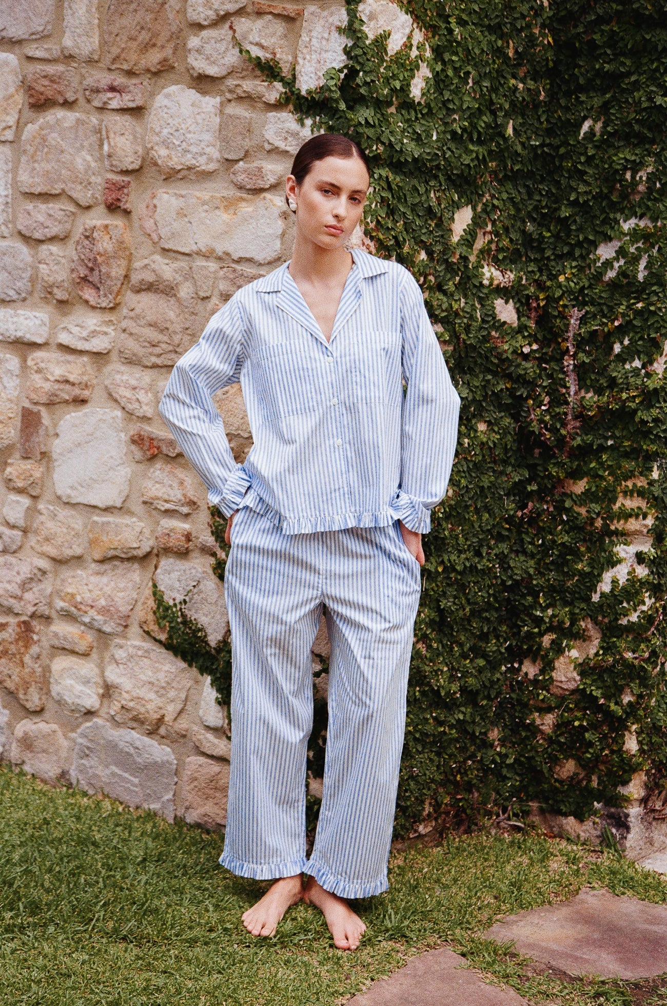 Felicity Frill Set - Long - Pinstripe Blue