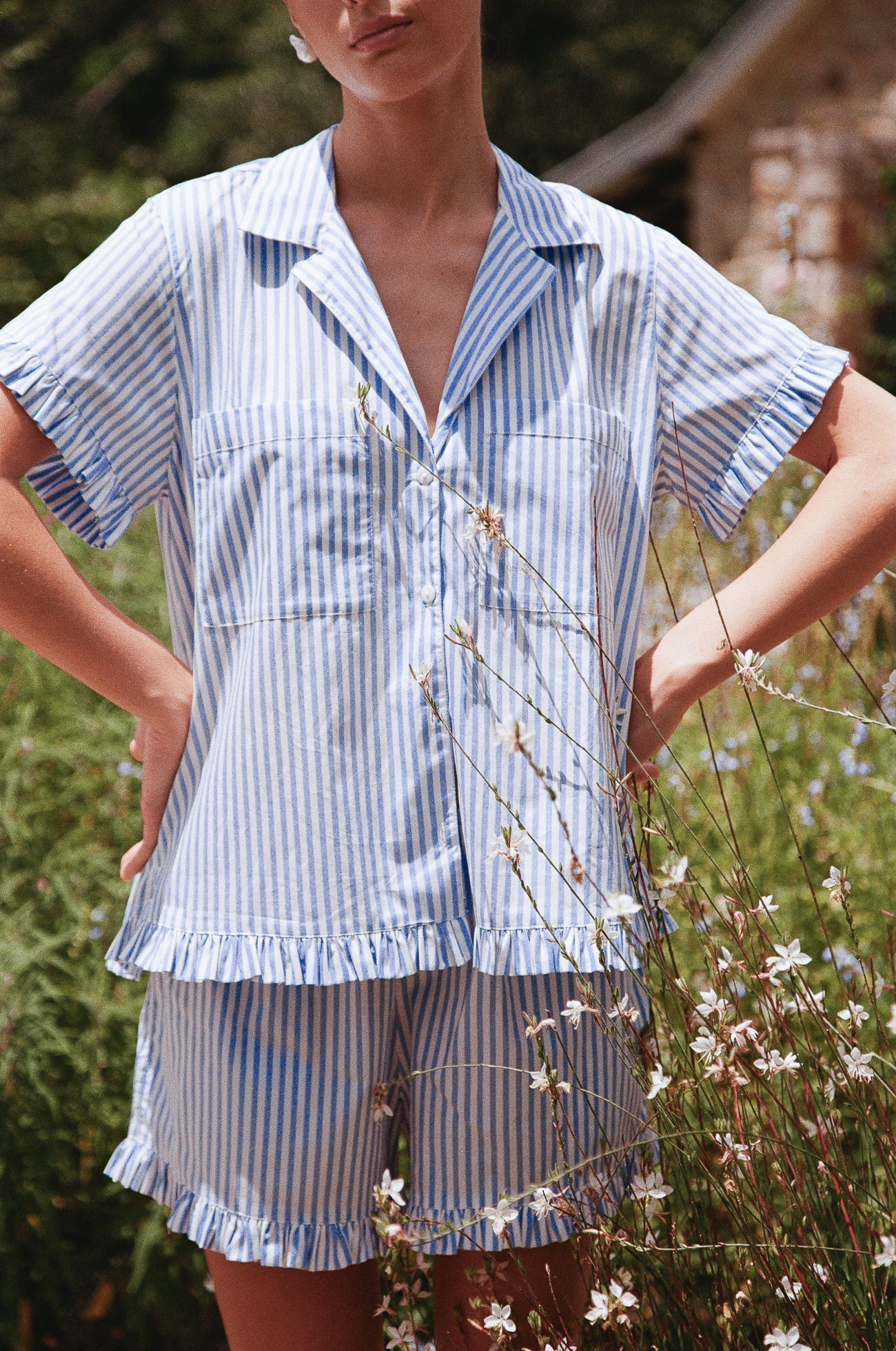 Felicity Frill Set - Cotton - Pinstripe Blue