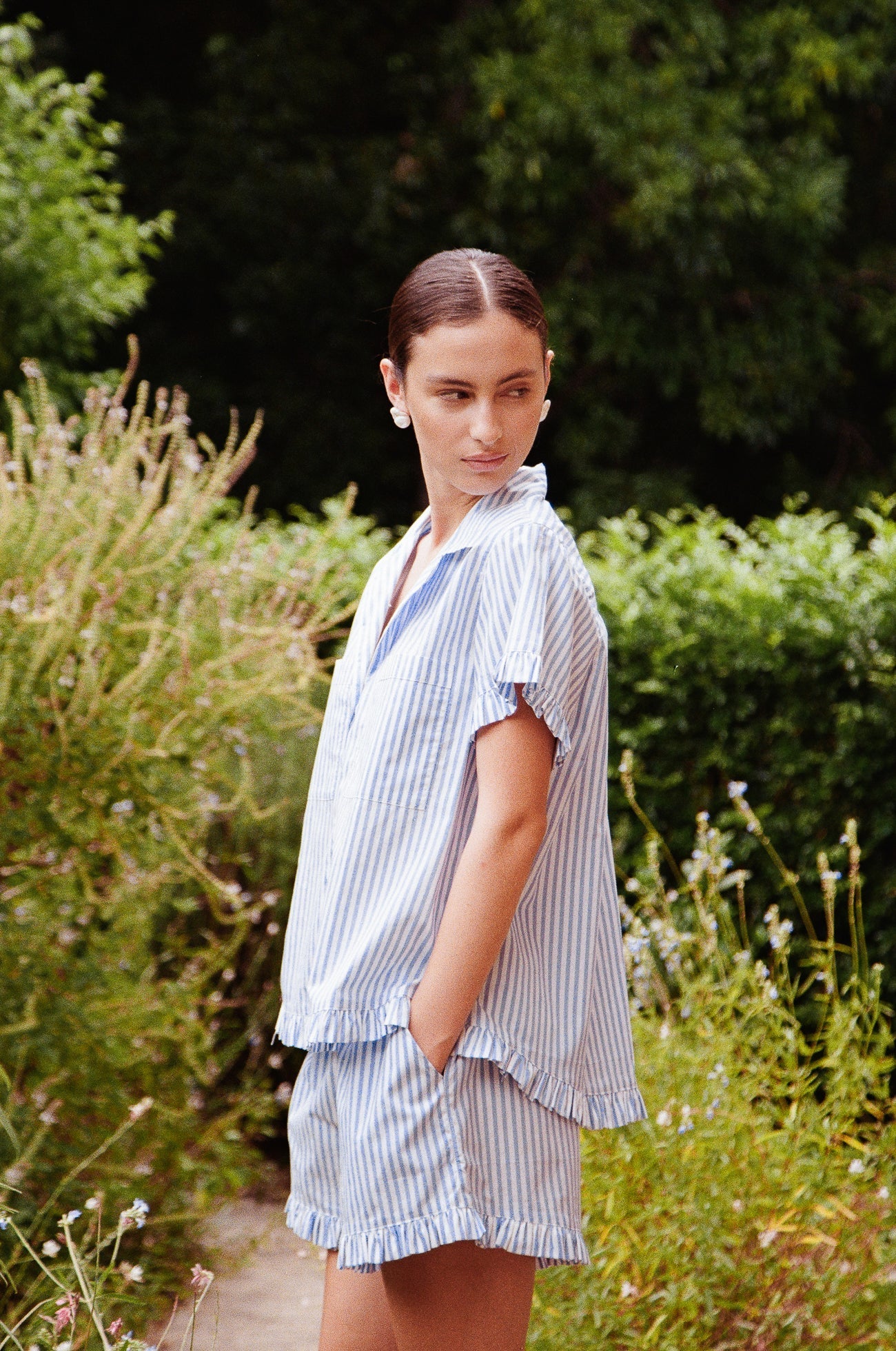 Felicity Frill Set - Cotton - Pinstripe Blue