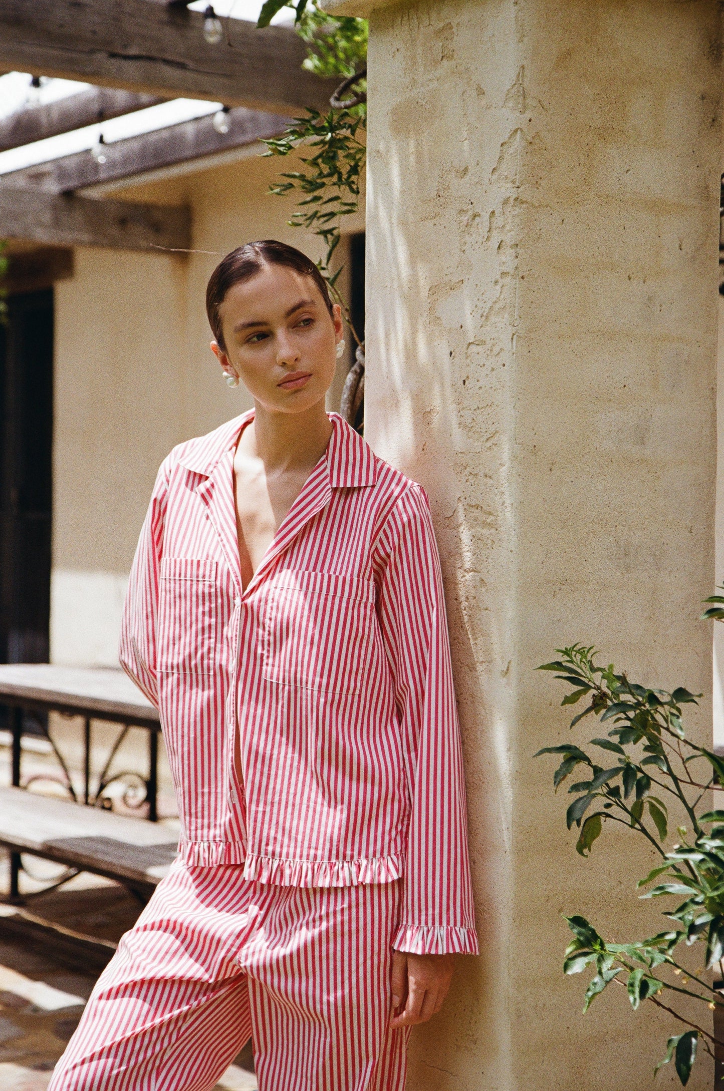 Felicity Frill Set - Long - Pinstripe Cherry