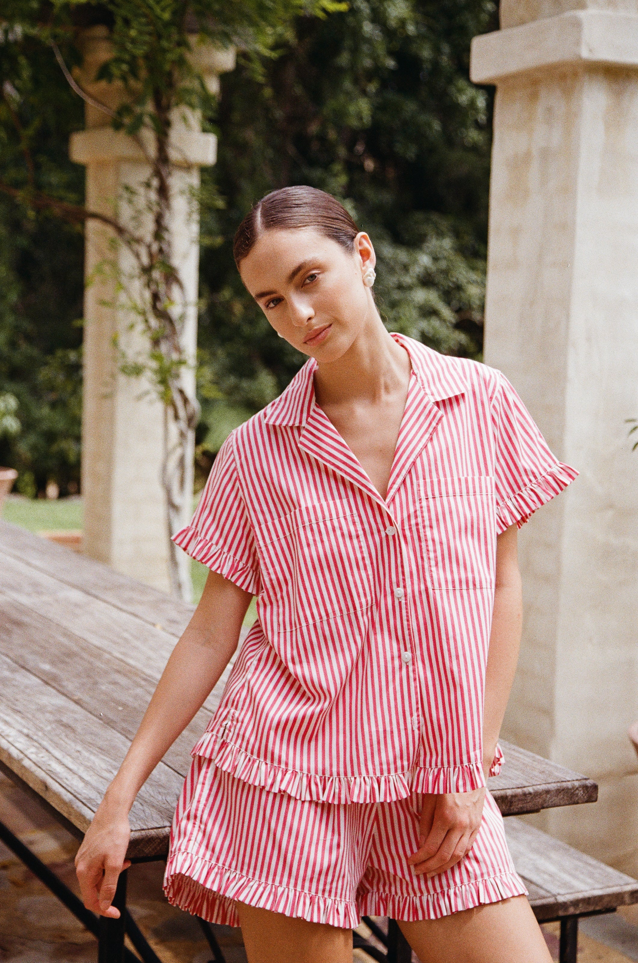 Felicity Frill Pajama Set - Pinstripe Cherry – Piyama USD