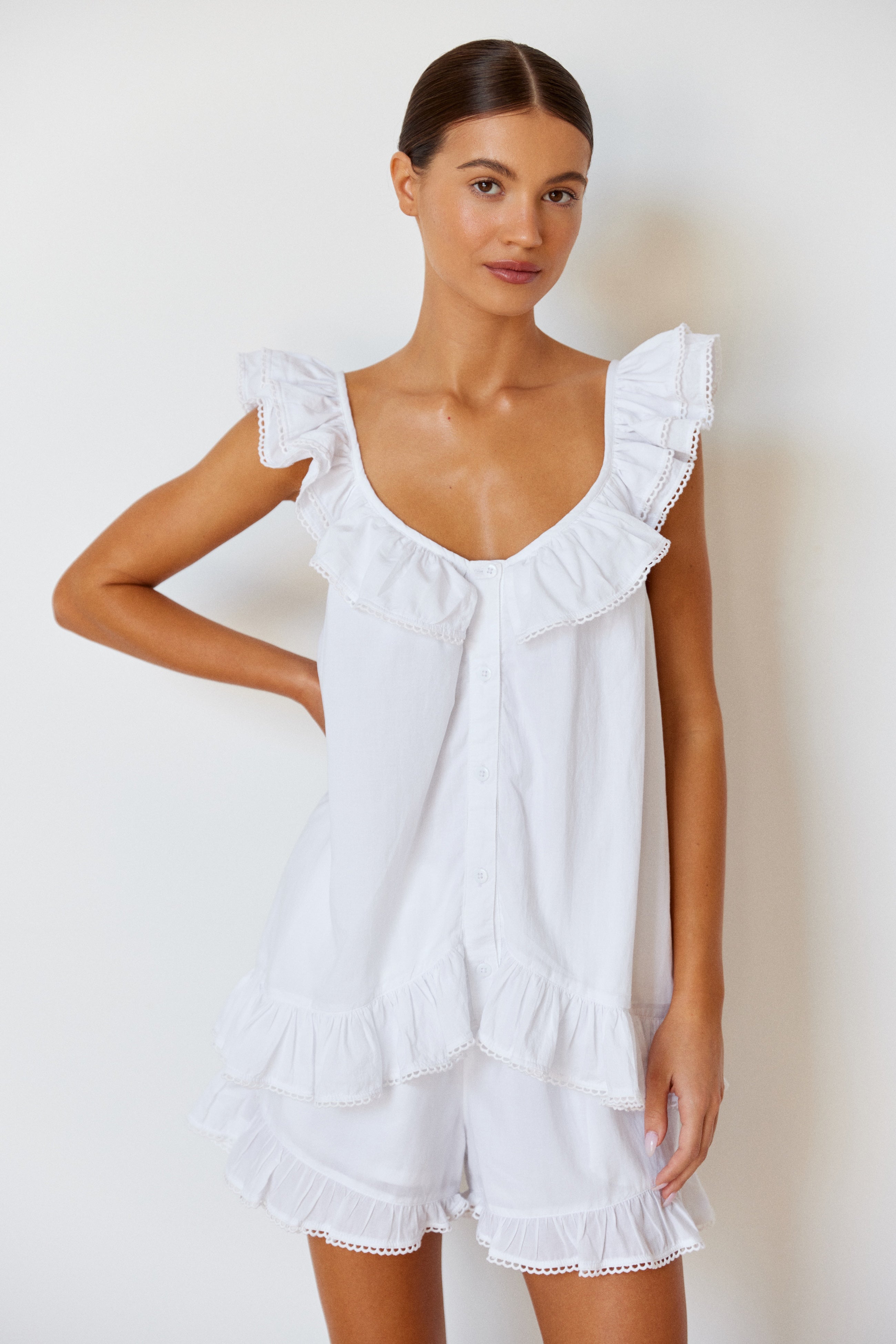 Romy Sleep Set - White Washed Cotton – Piyama USD