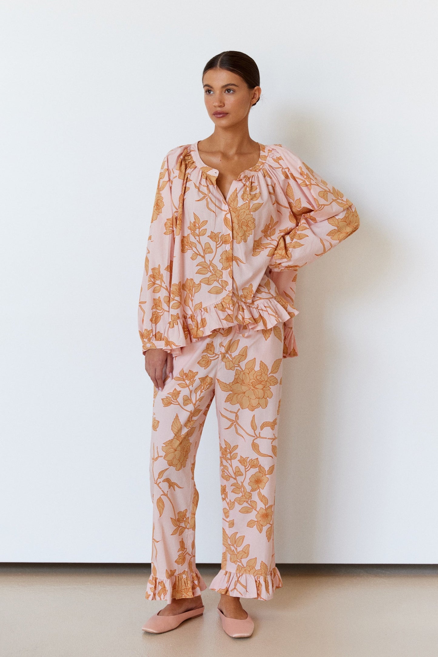 Sophie Sleep Set - Long - Cotton Modal - Romantic Floral Peach