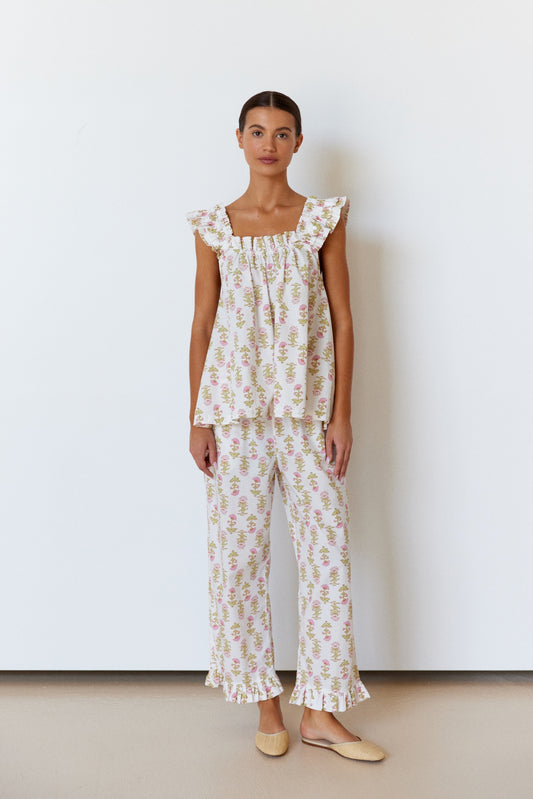 Nicolette Sleep Set - Pants - Cotton - Lotus Flower